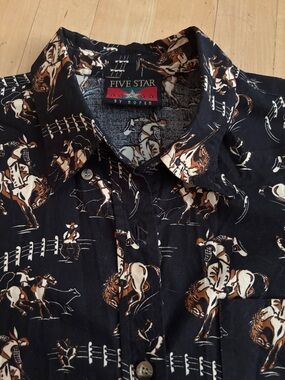 Vintage Five Star by Roper Western Bucking Bronco Cowboy Print Button Down Shirt